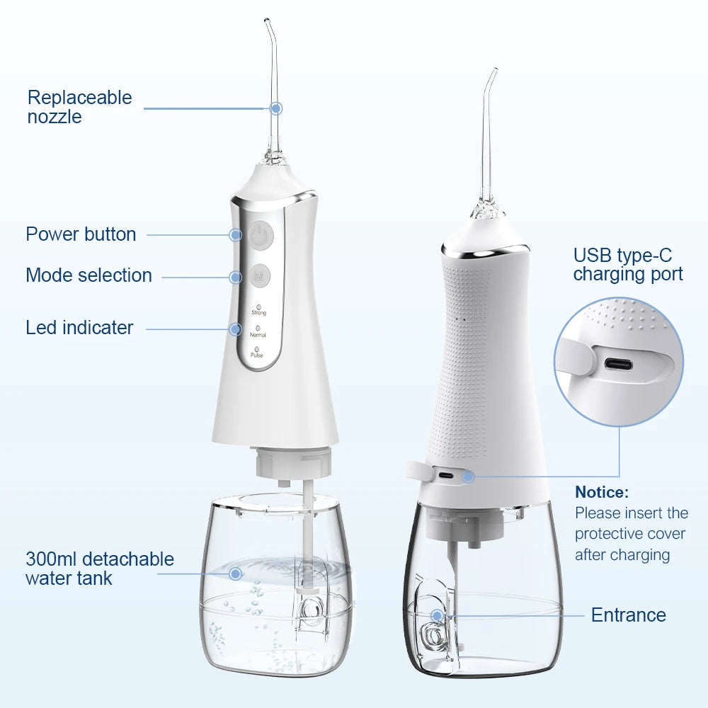 Rechargeable Water Flosser with 5 Nozzles